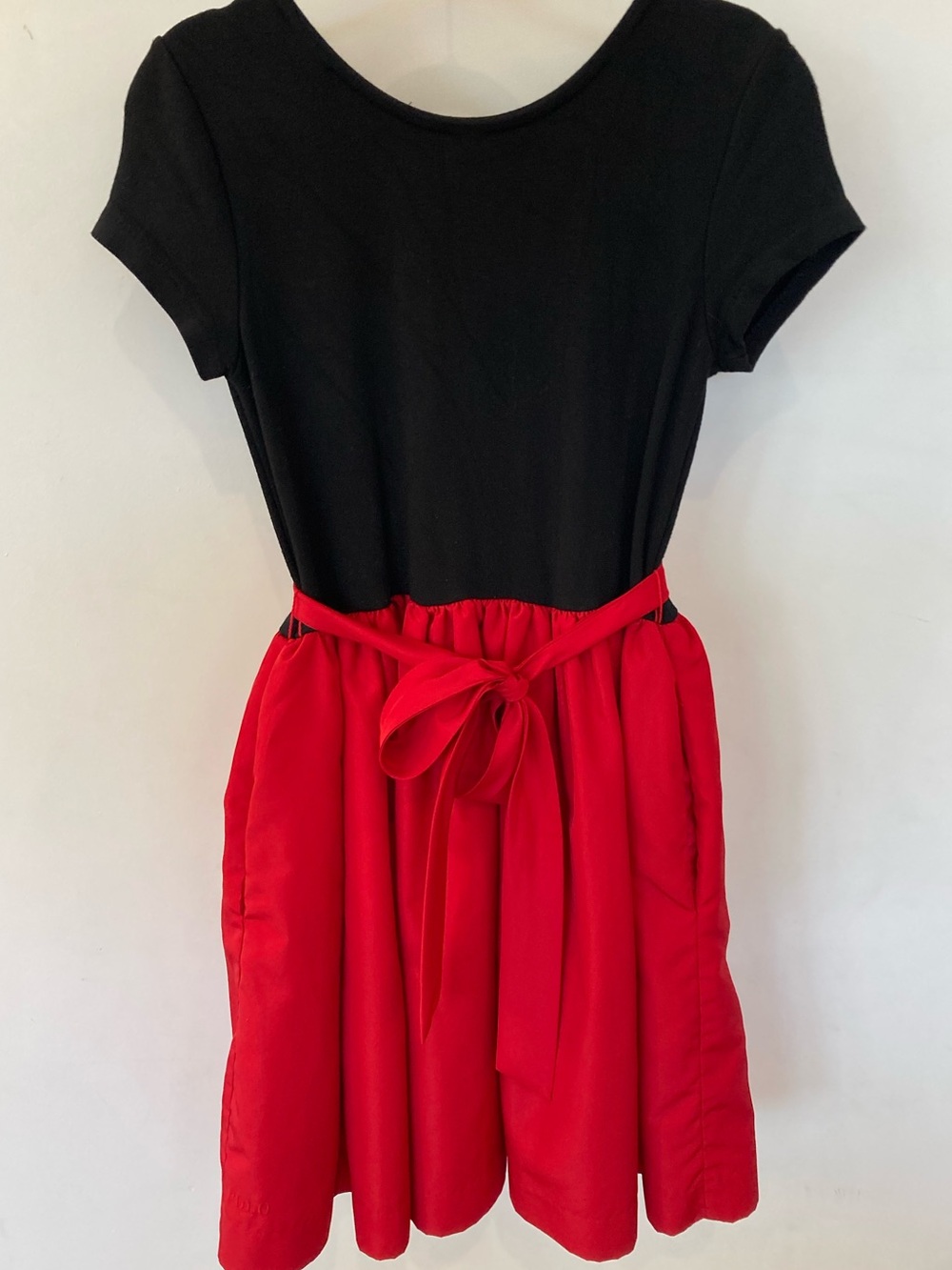 Polo Ralph Lauren Black and Red Short Sleeve Fit-and-Flare Dress, Size 8-10